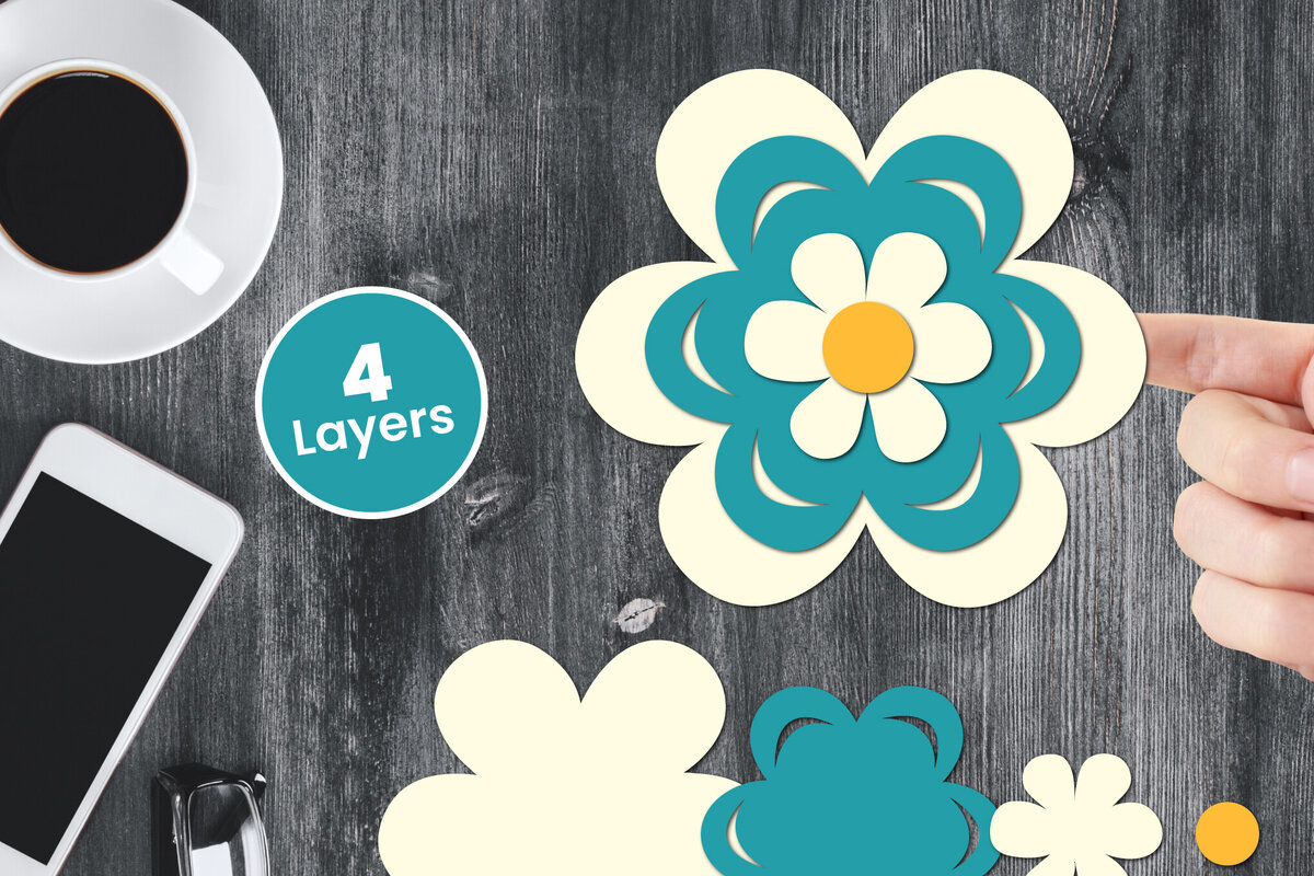 Σετ των 2 Intra απο ξύλο plywood 3mm-4mm πάχος Χαρτί λουλουδιών με 3D στρώσεις, Δίασταση 12x12 cm INTRAFABR-124567281