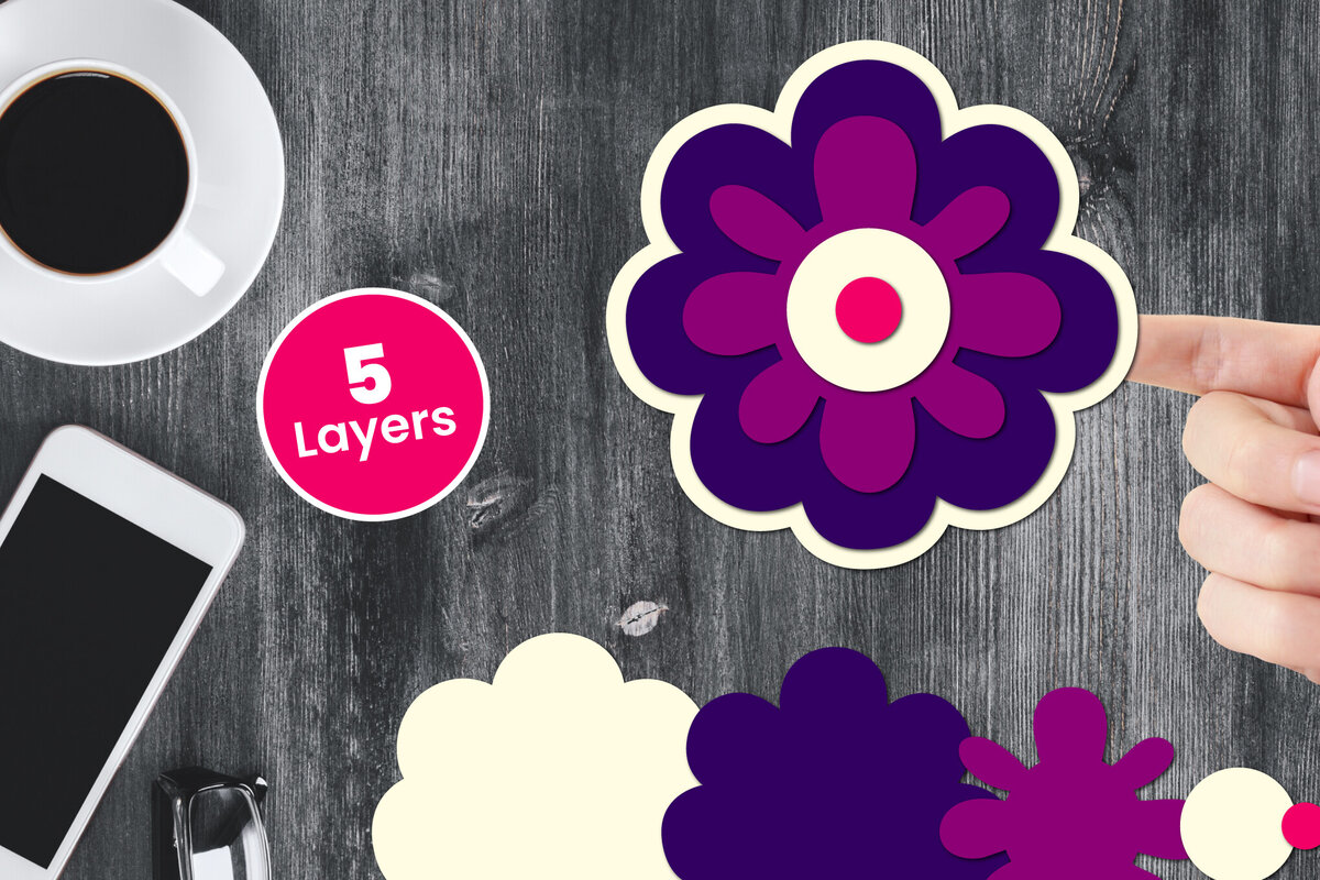 Σετ των 2 Intra απο ξύλο plywood 3mm-4mm πάχος Χαρτί λουλουδιών με 3D στρώσεις, Δίασταση 12x12 cm INTRAFABR-124567292