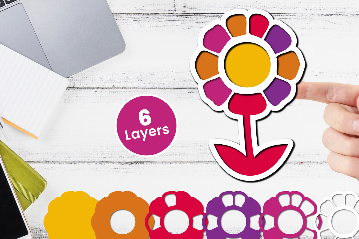 Σετ των 2 Intra απο ξύλο plywood 3mm-4mm πάχος 3D Layered Flower Papercut Floral Δίασταση 12x12 cm INTRAFABR-116510904