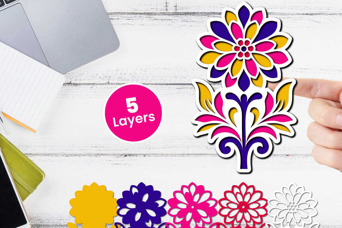 Σετ των 2 Intra απο ξύλο plywood 3mm-4mm πάχος 3D Layered Flower Papercut Floral Δίασταση 12x12 cm INTRAFABR-116510919
