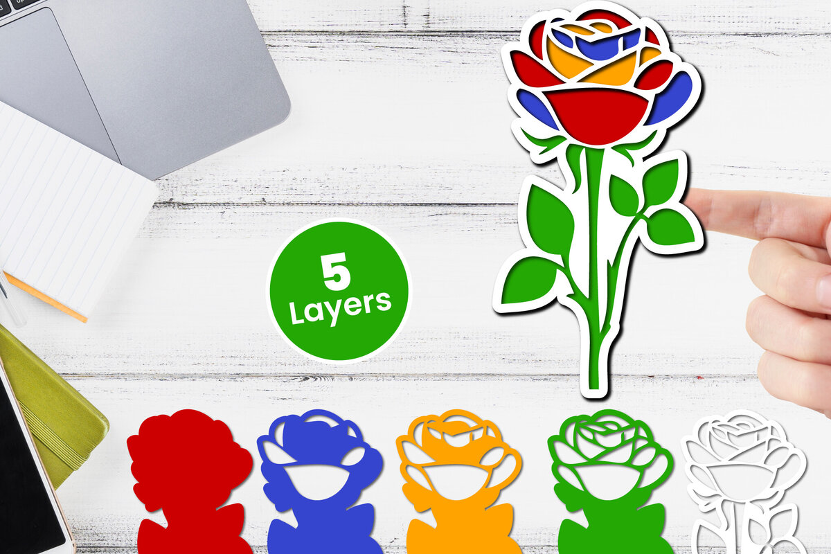 Σετ των 2 Intra απο ξύλο plywood 3mm-4mm πάχος 3D Layered Flower Papercut Floral Δίασταση 12x12 cm INTRAFABR-116510901