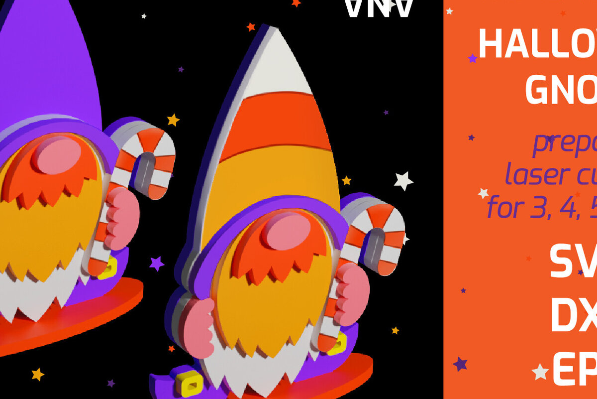 Σετ των 2 Intra απο ξύλο plywood 3mm-4mm πάχος 3d Layered Halloween Gnome Δίασταση 15x15 cm INTRAFABR-82046485