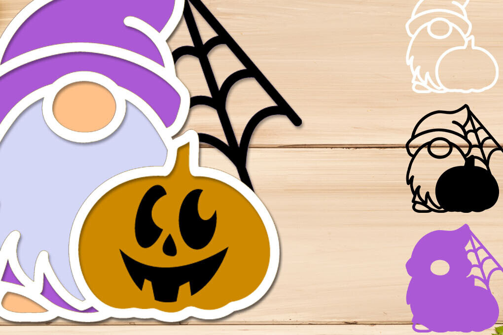 Σετ των 2 Intra απο ξύλο plywood 3mm-4mm πάχος 3d Layered Halloween Gnome, Pumpkin Δίασταση 15x15 cm INTRAFABR-105207542