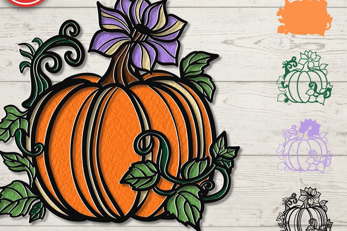 Intra απο ξύλο plywood 3mm-4mm πάχος τρισδιάστατη κολοκύθα αποκριών με στρώματα Δίασταση 30x20 cm INTRAFABR-78512593