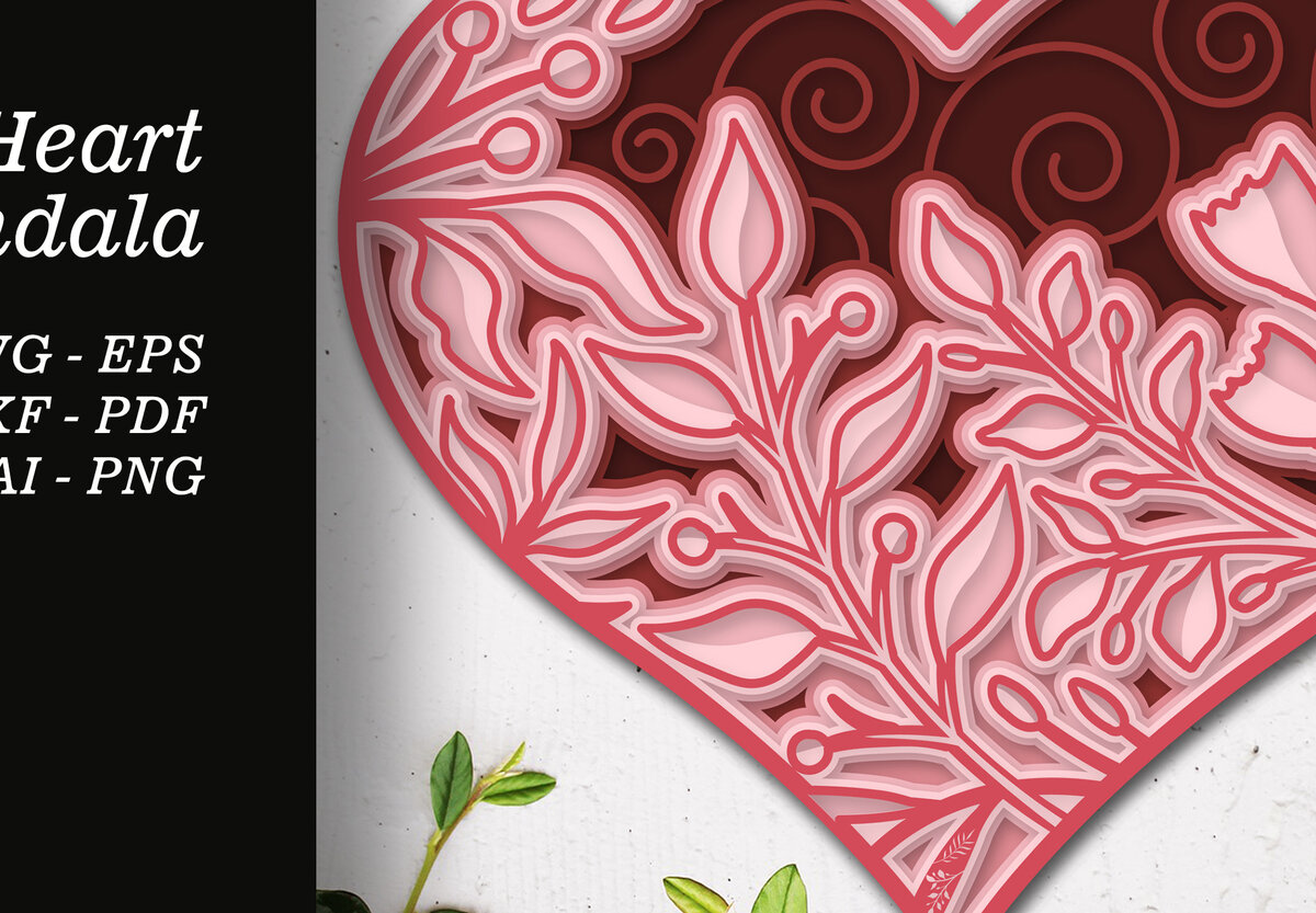 Σετ των 2 Intra απο ξύλο plywood 3mm-4mm πάχος Τρισδιάστατο κομμένο Heart Mandala Δίασταση 12x12 cm INTRAFABR-53058654