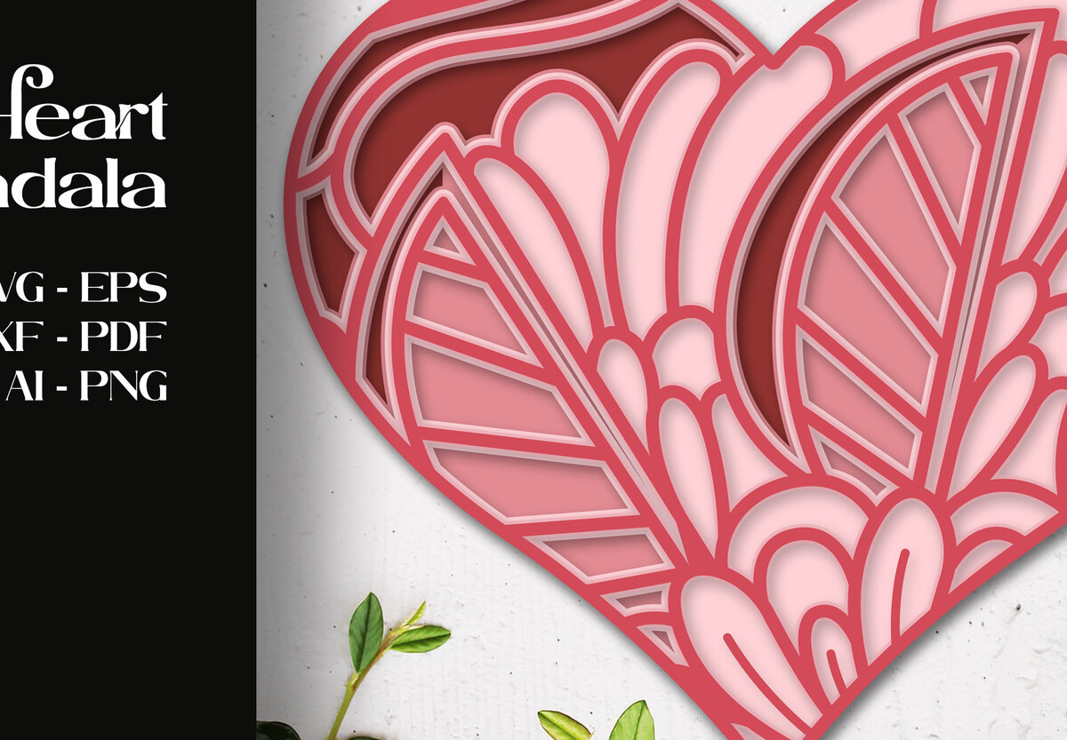 Σετ των 2 Intra απο ξύλο plywood 3mm-4mm πάχος αποκοπής 3D Layered Heart Mandala Δίασταση 12x12 cm INTRAFABR-52741868