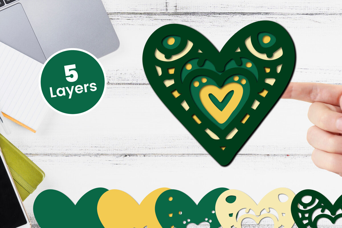 Σετ των 2 Intra απο ξύλο plywood 3mm-4mm πάχος 3D Layered Heart Papercut Love Δίασταση 12x12 cm INTRAFABR-115746213