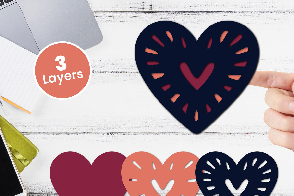 Σετ των 2 Intra απο ξύλο plywood 3mm-4mm πάχος 3D Layered Heart Papercut Love Δίασταση 12x12 cm INTRAFABR-115746059