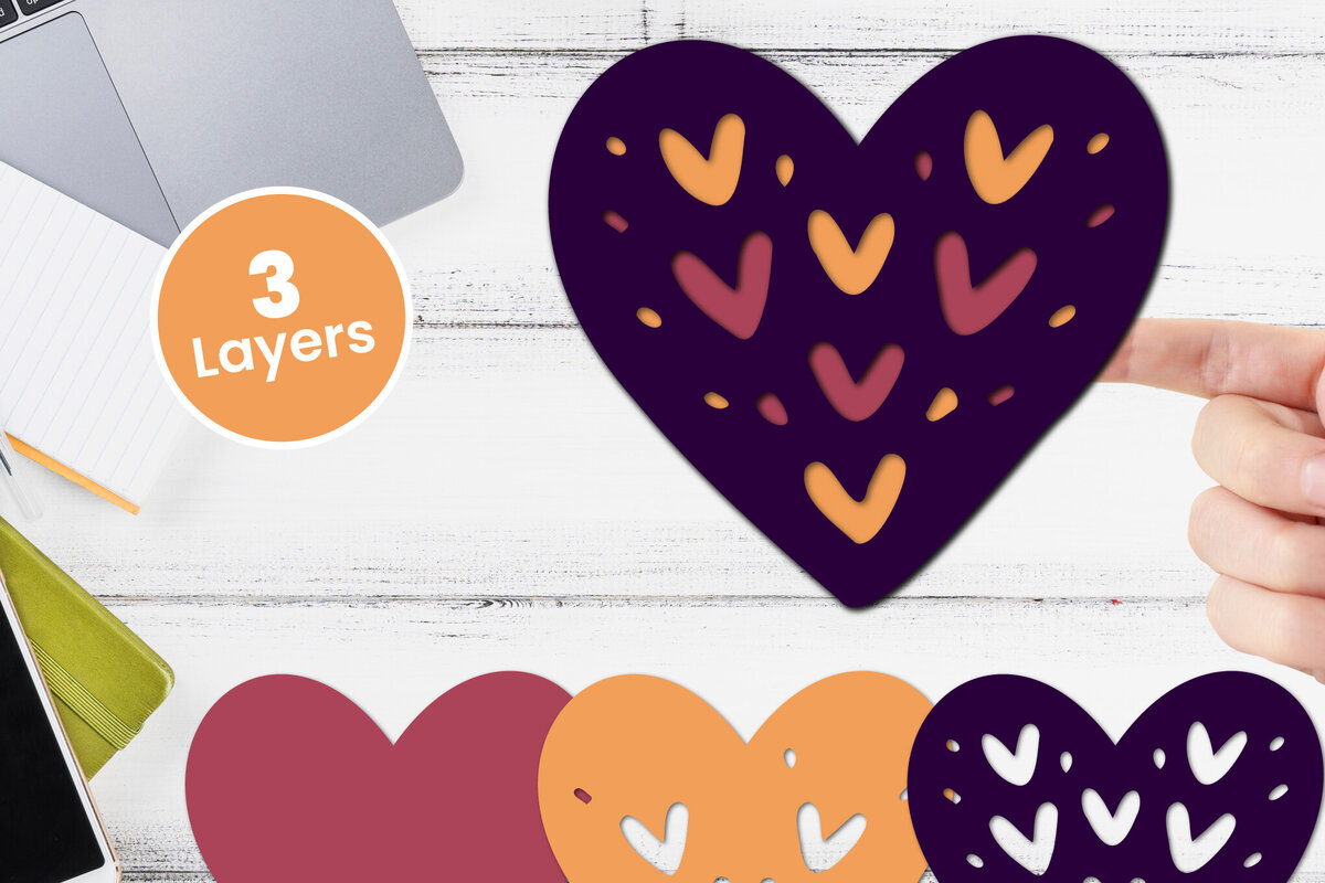 Σετ των 2 Intra απο ξύλο plywood 3mm-4mm πάχος 3D Layered Heart Papercut Love Δίασταση 12x12 cm INTRAFABR-115746145