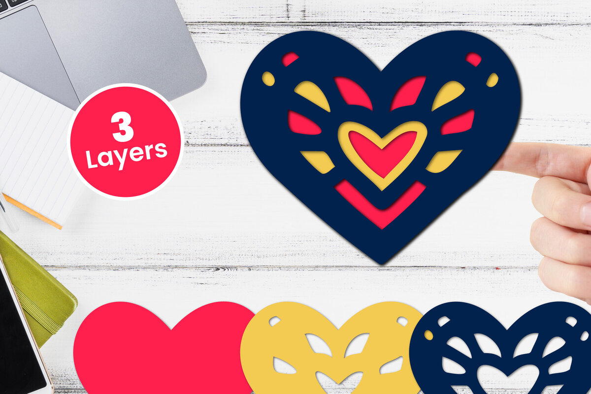 Σετ των 2 Intra απο ξύλο plywood 3mm-4mm πάχος 3D Layered Heart Papercut Love Δίασταση 12x12 cm INTRAFABR-115746154