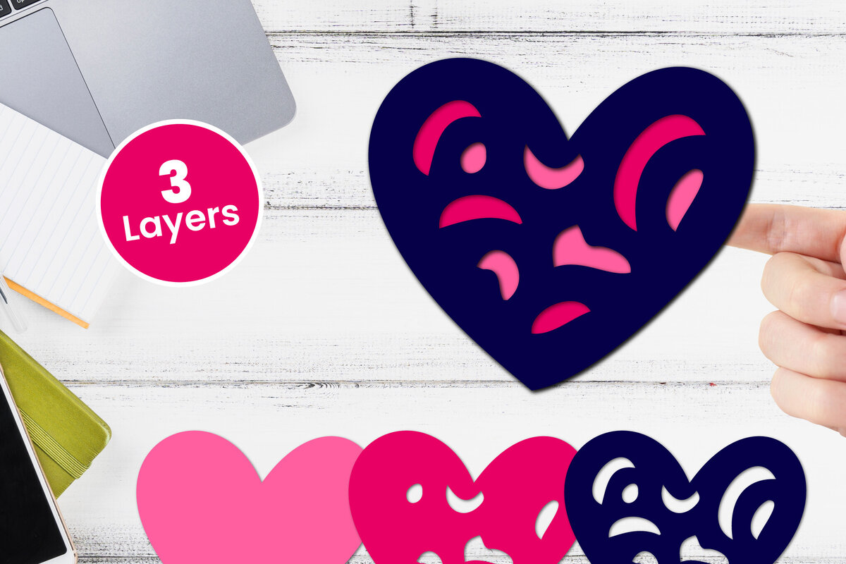 Σετ των 2 Intra απο ξύλο plywood 3mm-4mm πάχος 3D Layered Heart Papercut Love Δίασταση 12x12 cm INTRAFABR-115746162