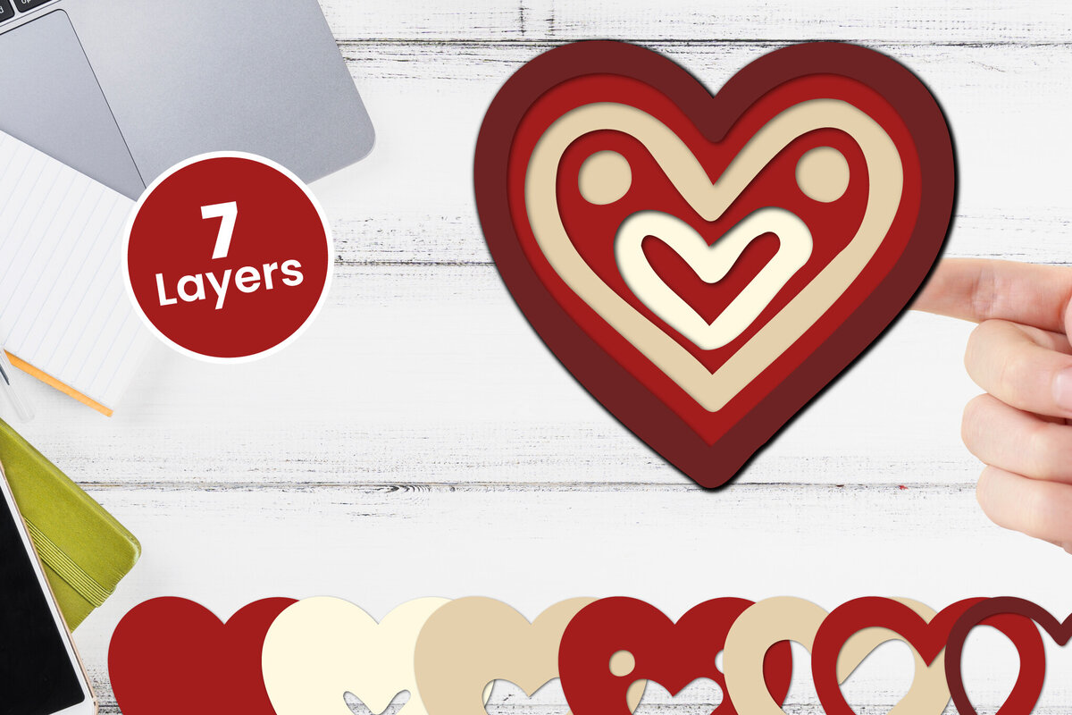 Σετ των 3 Intra απο ξύλο plywood 3mm-4mm πάχος 3D Layered Heart Papercut Love Δίασταση 12x12 cm INTRAFABR-115746179