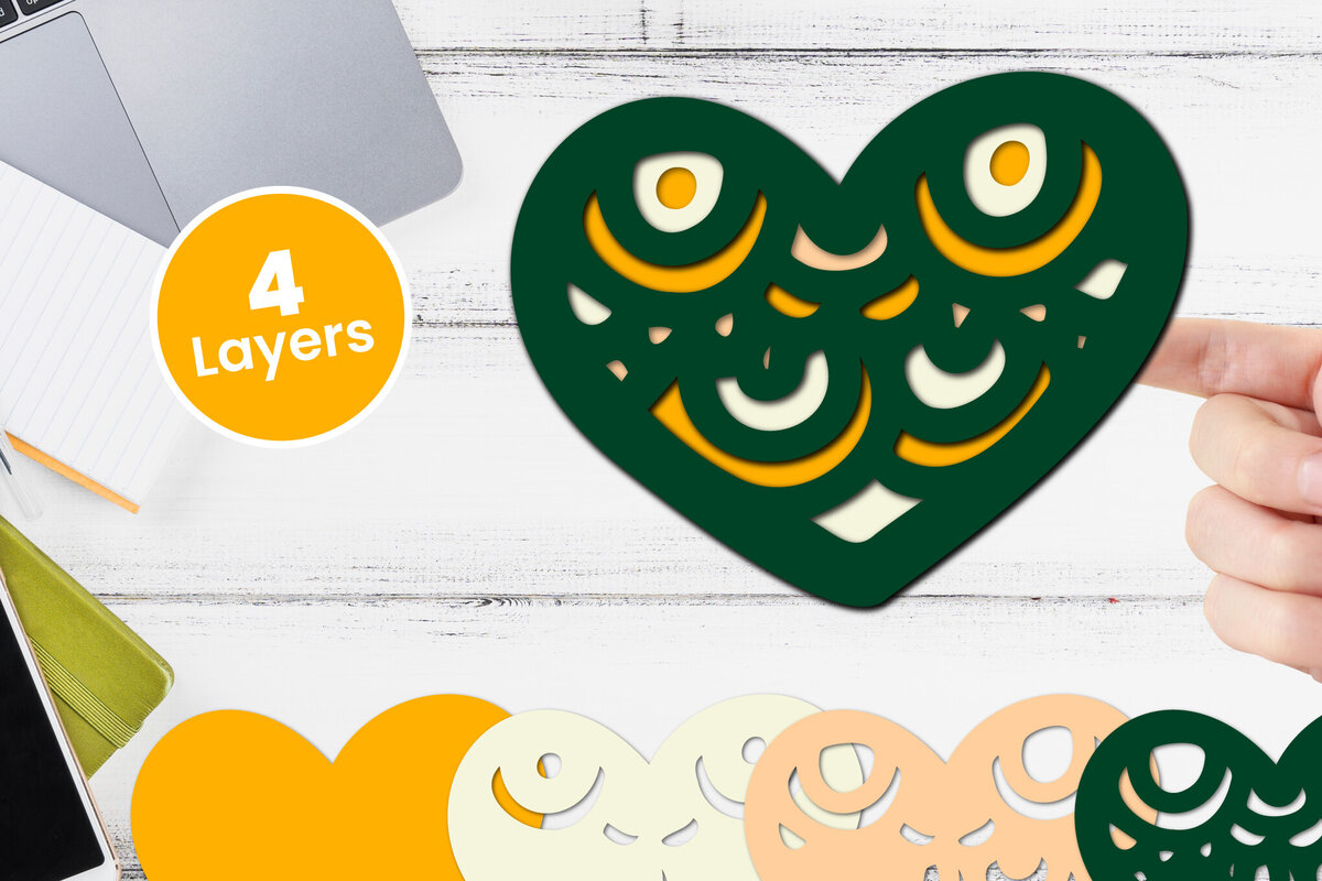 Σετ των 2 Intra απο ξύλο plywood 3mm-4mm πάχος 3D Layered Heart Papercut Love Δίασταση 12x12 cm INTRAFABR-115746197