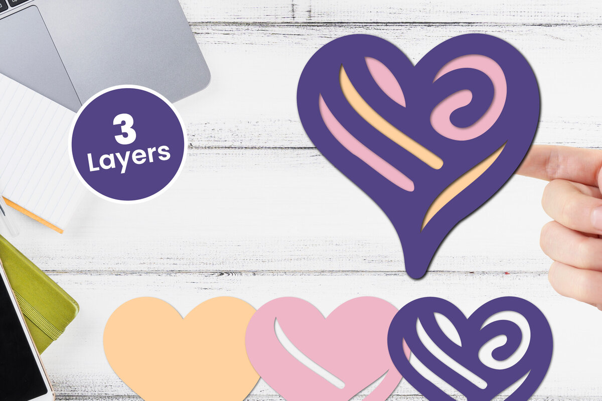 Σετ των 2 Intra απο ξύλο plywood 3mm-4mm πάχος 3D Layered Heart Papercut Love Δίασταση 12x12 cm INTRAFABR-115746037