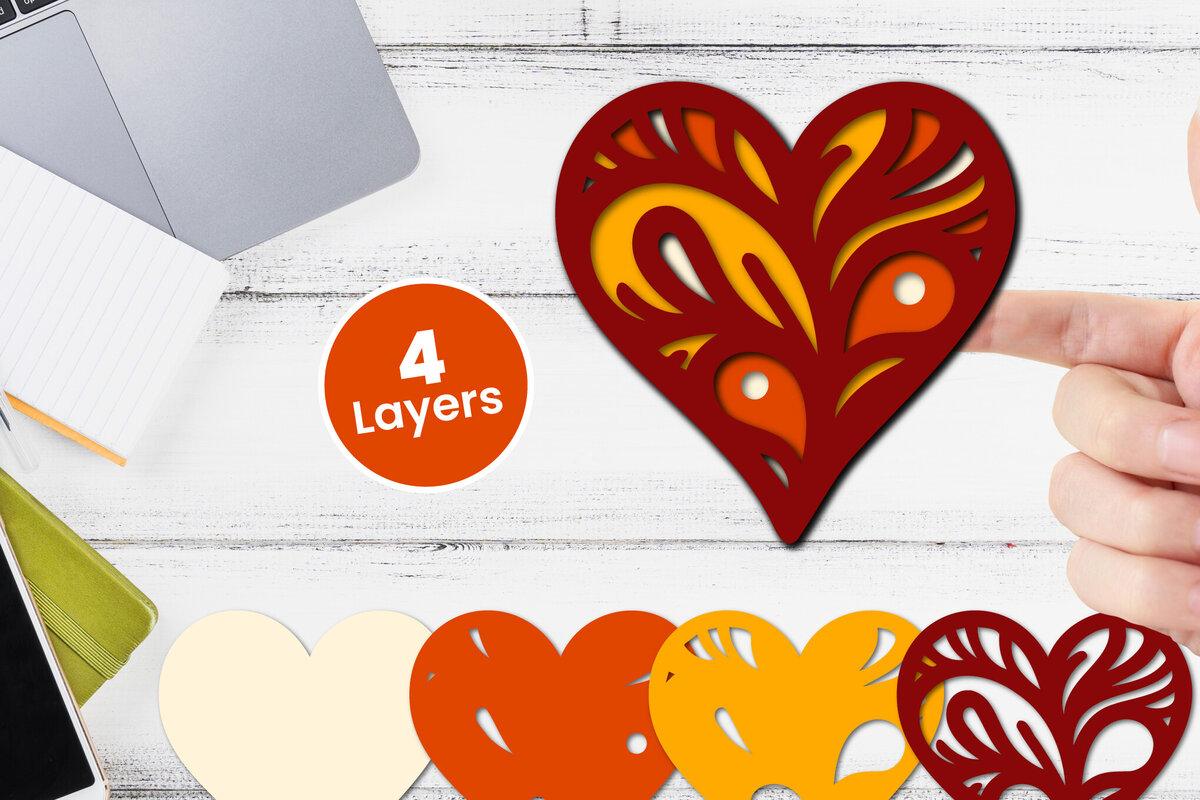 Σετ των 2 Intra απο ξύλο plywood 3mm-4mm πάχος 3D Layered Heart Papercut Δίασταση 12x12 cm INTRAFABR-116414626