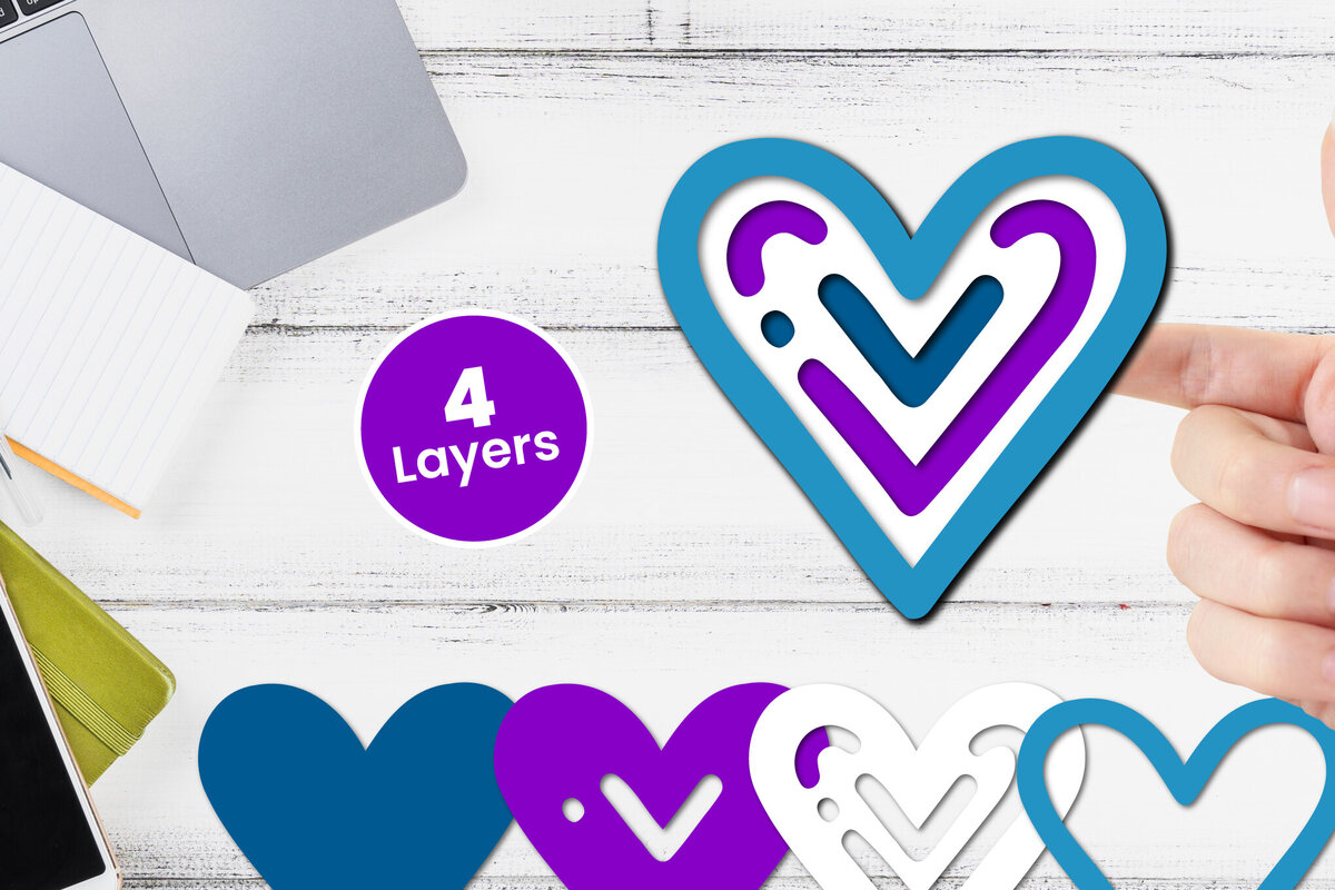 Σετ των 2 Intra απο ξύλο plywood 3mm-4mm πάχος 3D Layered Heart Papercut Δίασταση 12x12 cm INTRAFABR-116414544