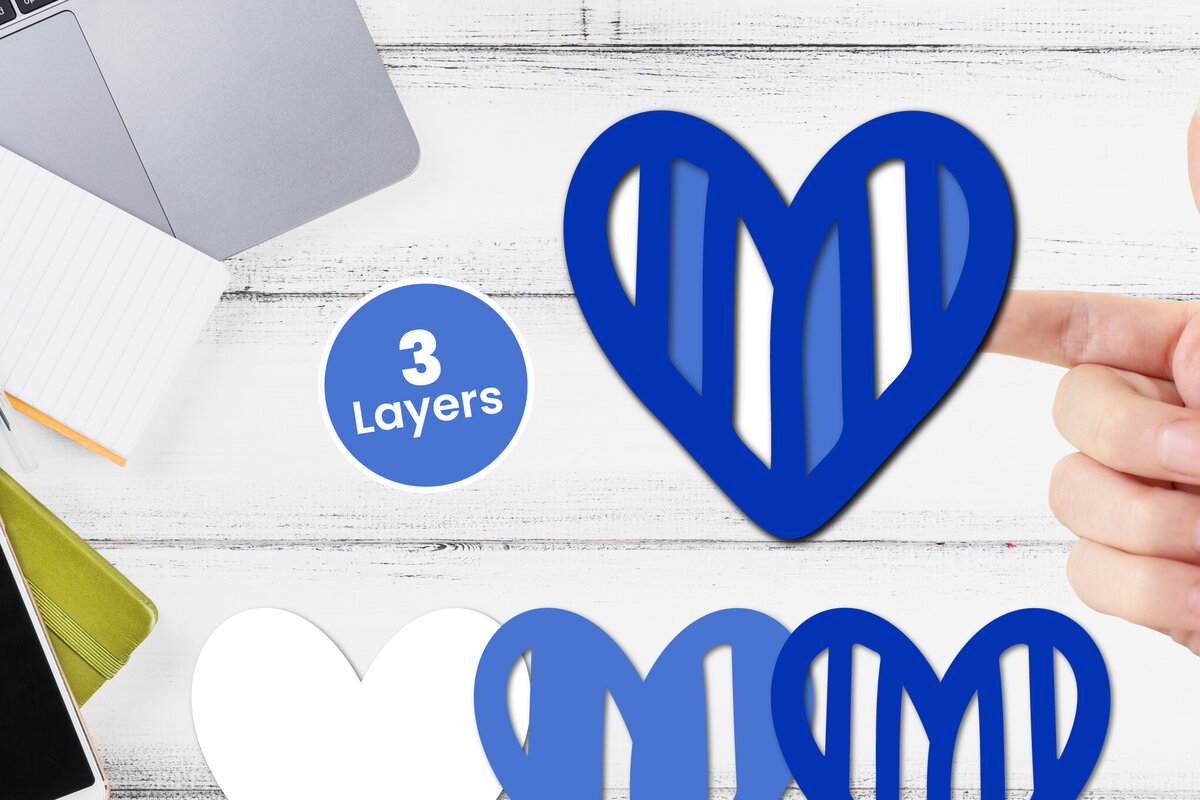 Σετ των 2 Intra απο ξύλο plywood 3mm-4mm πάχος 3D Layered Heart Papercut Δίασταση 12x12 cm INTRAFABR-116414563