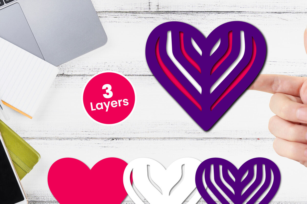 Σετ των 2 Intra απο ξύλο plywood 3mm-4mm πάχος 3D Layered Heart Papercut Δίασταση 12x12 cm INTRAFABR-116414574