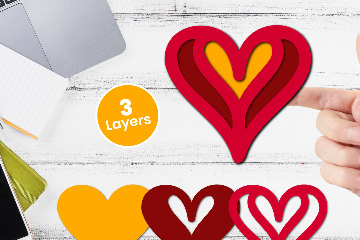 Σετ των 2 Intra απο ξύλο plywood 3mm-4mm πάχος 3D Layered Heart Papercut Δίασταση 12x12 cm INTRAFABR-116414604