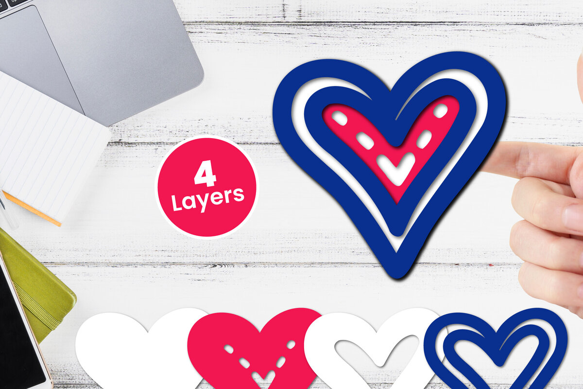 Σετ των 2 Intra απο ξύλο plywood 3mm-4mm πάχος 3D Layered Heart Papercut Δίασταση 12x12 cm INTRAFABR-116414622