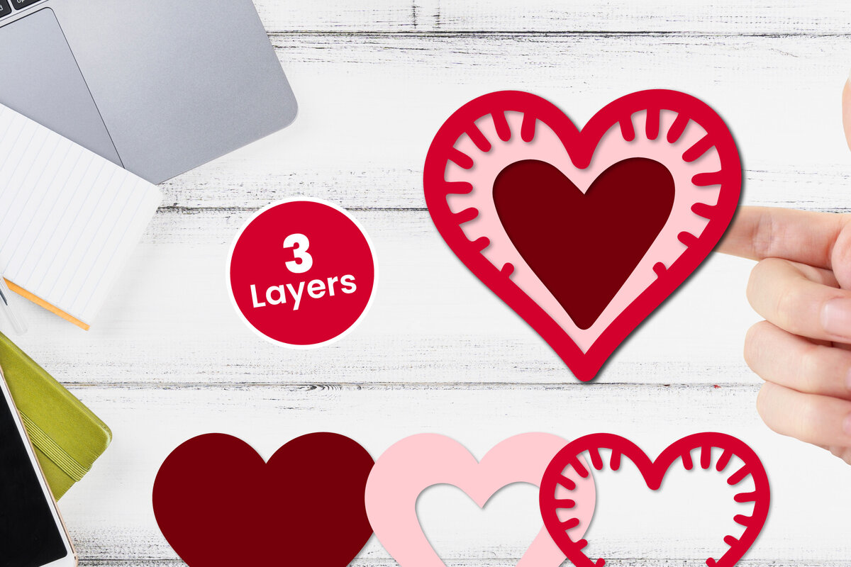 Σετ των 2 Intra απο ξύλο plywood 3mm-4mm πάχος 3D Layered Heart Papercut Δίασταση 12x12 cm INTRAFABR-116414534