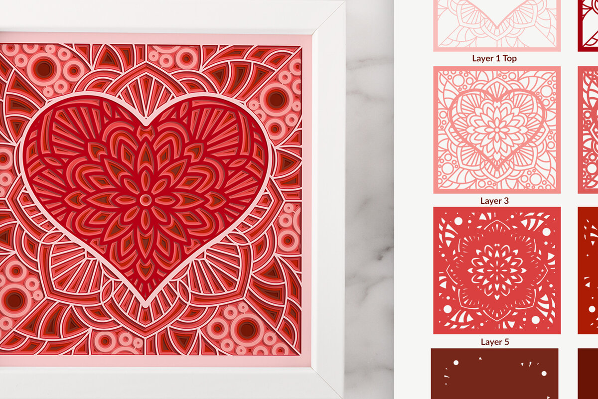 Σετ των 3 Intra απο ξύλο plywood 3mm-4mm πάχος αποκοπής 3D Layered Heart Shadow Box Δίασταση 8x8 cm INTRAFABR-24455774