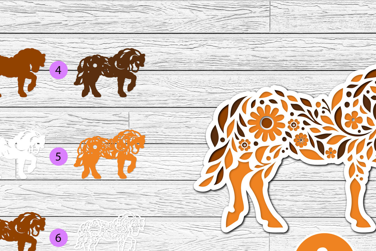 Σετ των 2 Intra απο ξύλο plywood 3mm-4mm πάχος 3D Layered Horse Papercut Δίασταση 12x12 cm INTRAFABR-116282147