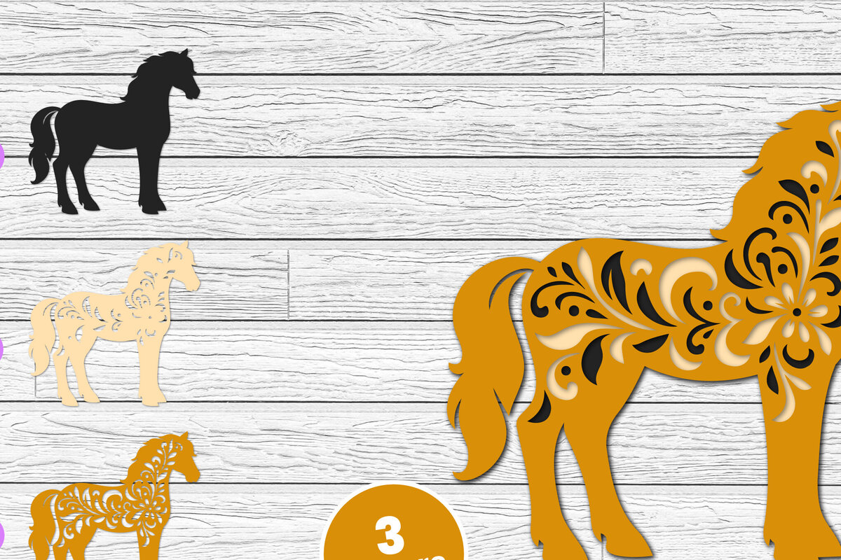 Σετ των 2 Intra απο ξύλο plywood 3mm-4mm πάχος 3D Layered Horse Papercut Δίασταση 12x12 cm INTRAFABR-116282151