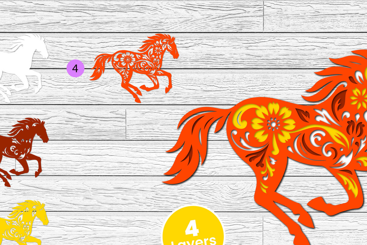 Σετ των 3 Intra απο ξύλο plywood 3mm-4mm πάχος 3D Layered Horse Papercut Δίασταση 12x12 cm INTRAFABR-116282161