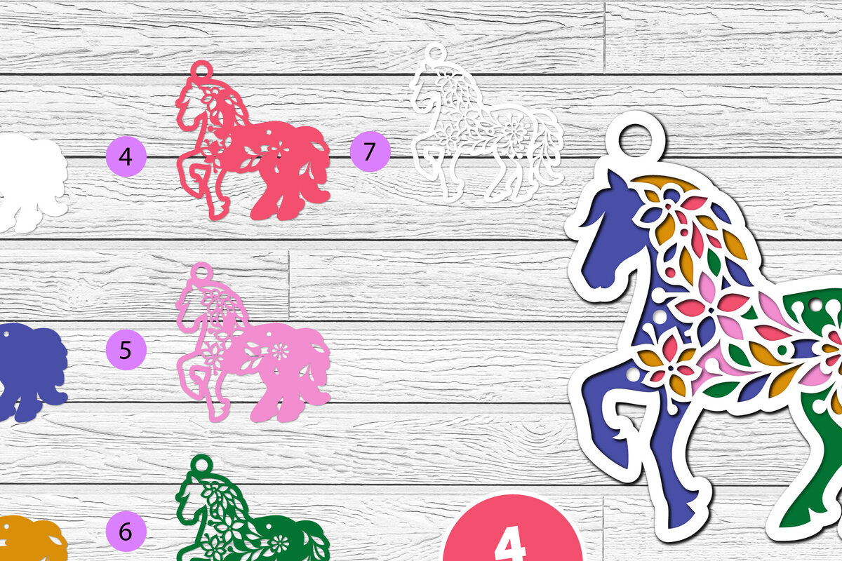 Σετ των 2 Intra απο ξύλο plywood 3mm-4mm πάχος 3D Layered Horse Papercut Δίασταση 12x12 cm INTRAFABR-116282165