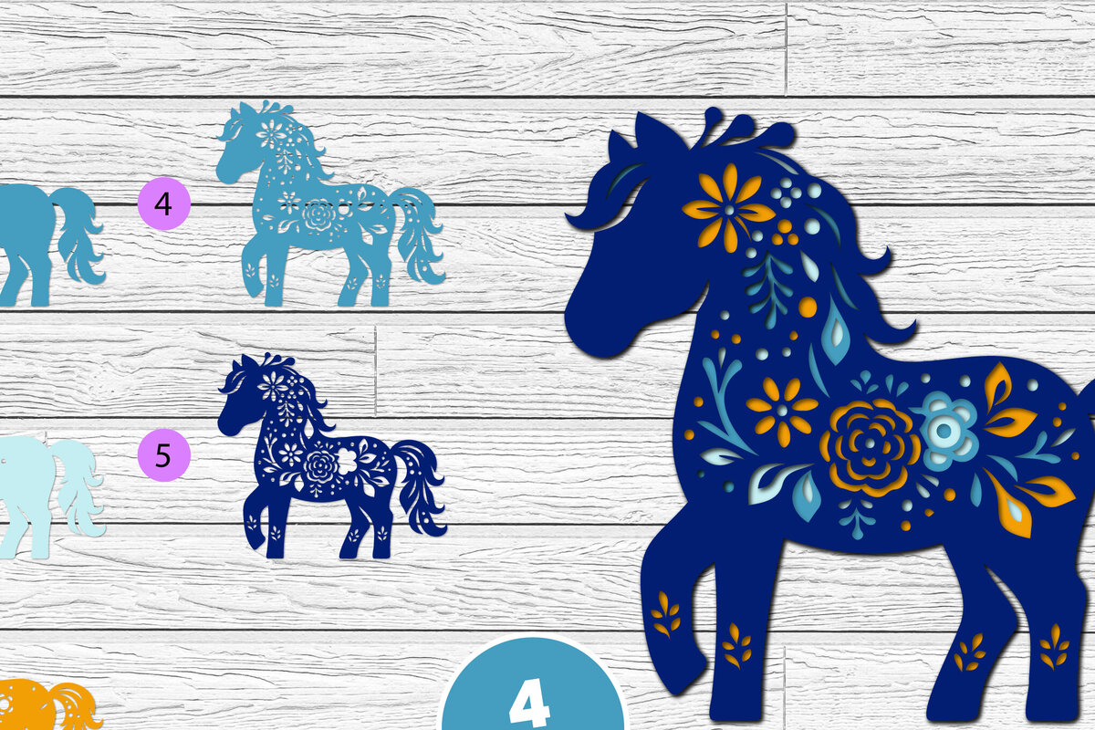 Σετ των 2 Intra απο ξύλο plywood 3mm-4mm πάχος 3D Layered Horse Papercut Δίασταση 12x12 cm INTRAFABR-116282180