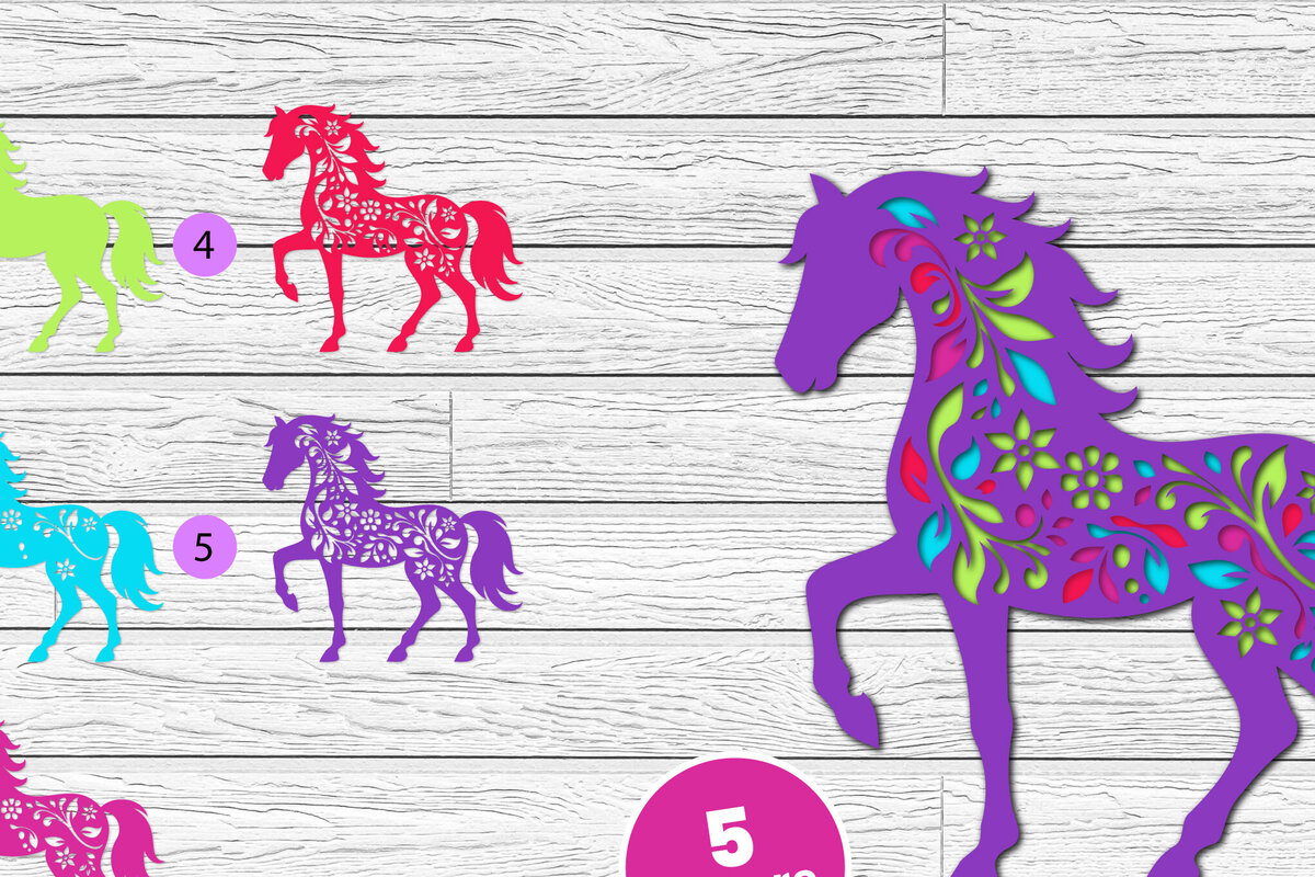 Σετ των 2 Intra απο ξύλο plywood 3mm-4mm πάχος 3D Layered Horse Papercut Δίασταση 12x12 cm INTRAFABR-116282139