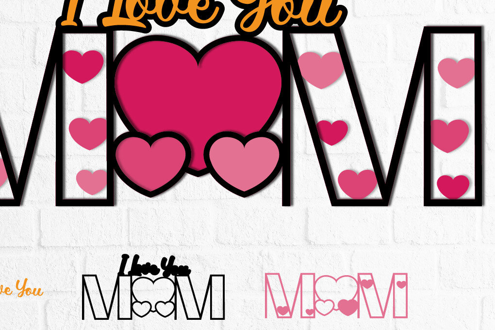 Σετ των 2 Intra απο ξύλο plywood 3mm-4mm πάχος 3D Layered I Love You Mom - Eps Ai P Δίασταση 15x15 cm INTRAFABR-30045273