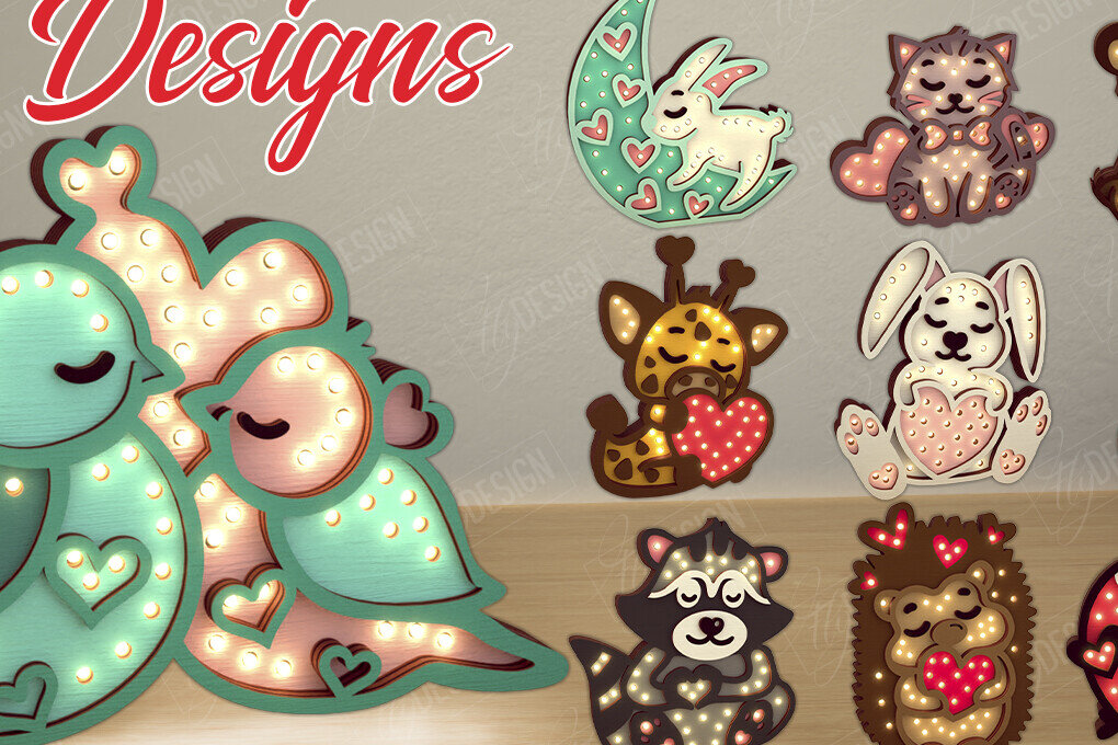 Σετ των 2 Intra απο ξύλο plywood 3mm-4mm πάχος 3D Layered Light | Ημέρα του Αγίου Βαλεντίνου Δίασταση 15x15 cm INTRAFABR-110272015