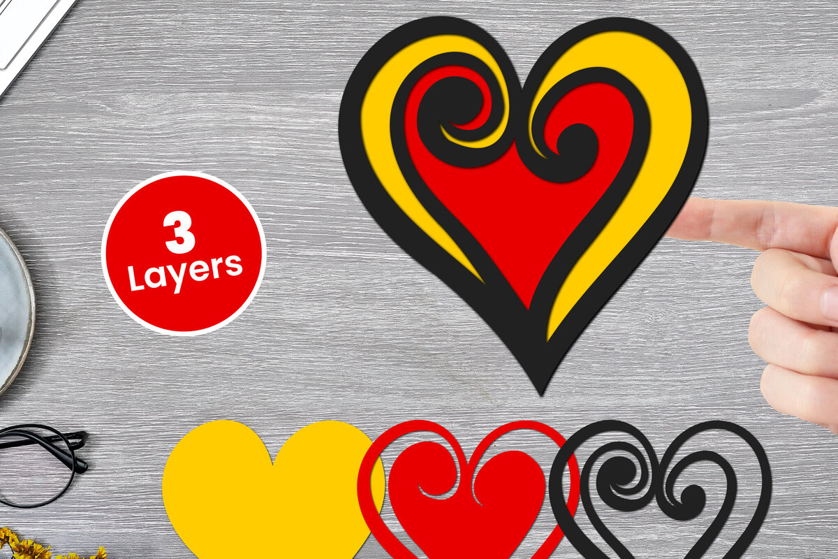Σετ των 2 Intra απο ξύλο plywood 3mm-4mm πάχος Χαρτί Love Heart με 3D Layered, Δίασταση 12x12 cm INTRAFABR-125002527