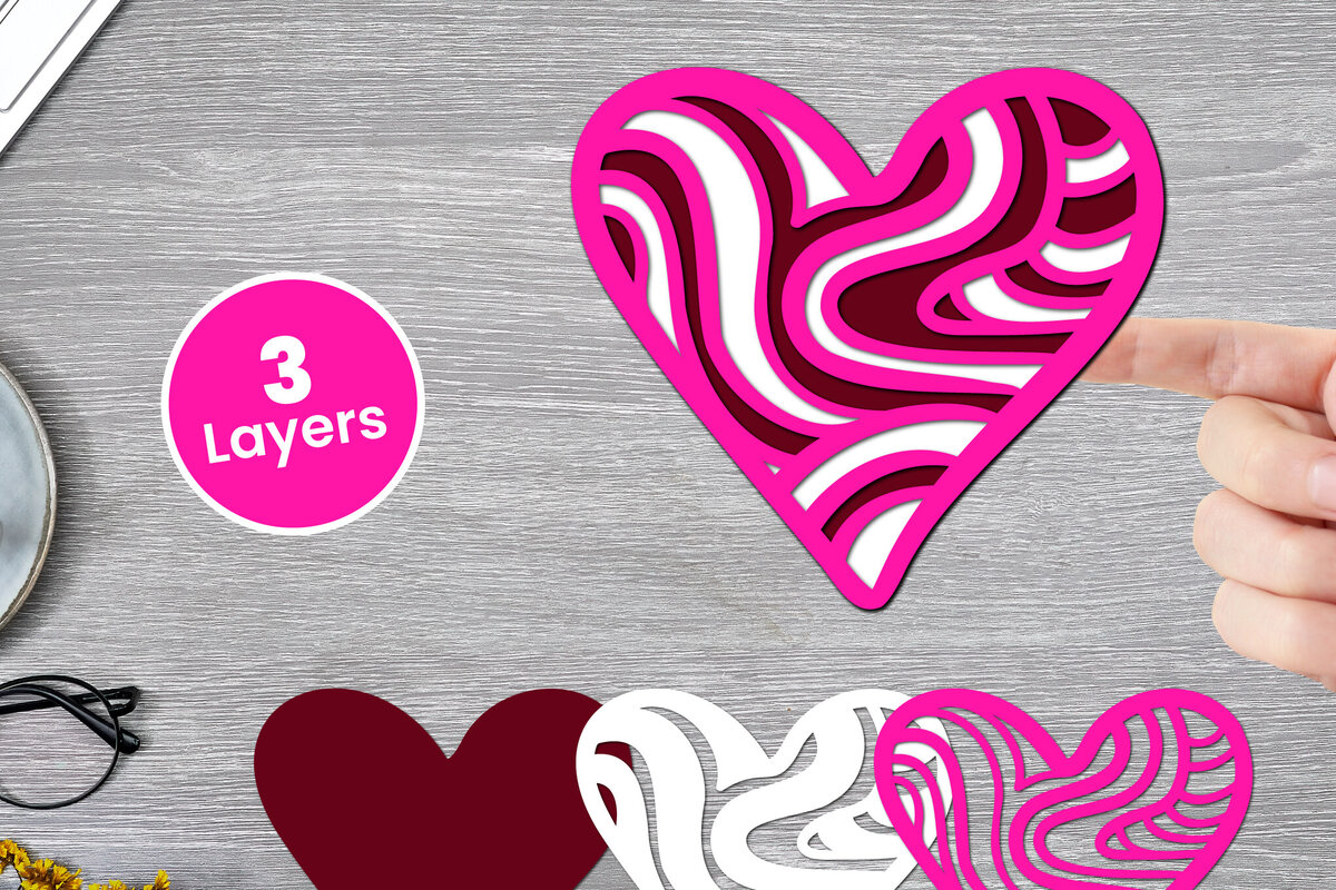 Σετ των 2 Intra απο ξύλο plywood 3mm-4mm πάχος Χαρτί Love Heart με 3D Layered, Δίασταση 12x12 cm INTRAFABR-125002461