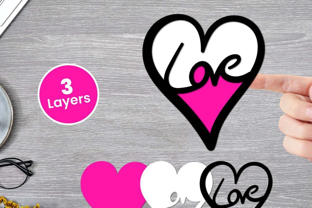 Σετ των 2 Intra απο ξύλο plywood 3mm-4mm πάχος Χαρτί Love Heart με 3D Layered, Δίασταση 12x12 cm INTRAFABR-125002471