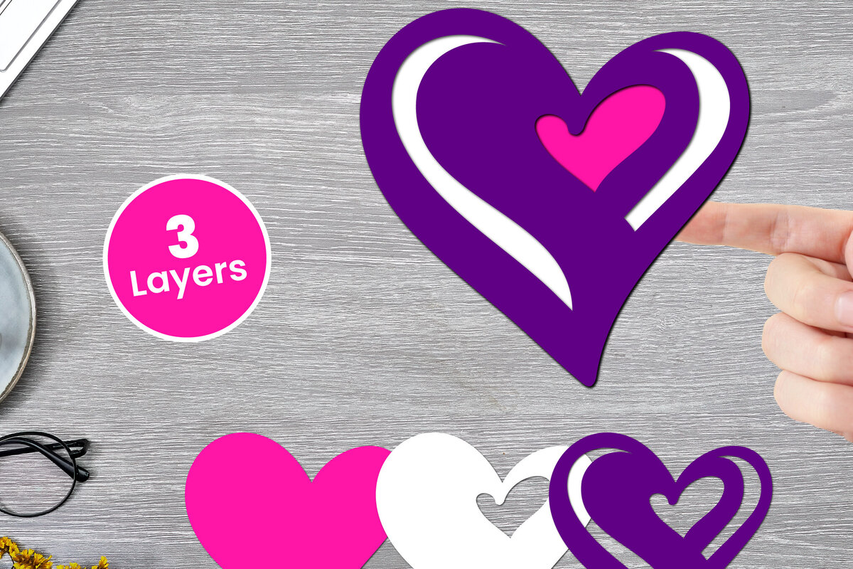 Σετ των 3 Intra απο ξύλο plywood 3mm-4mm πάχος Χαρτί Love Heart με 3D Layered, Δίασταση 12x12 cm INTRAFABR-125002477