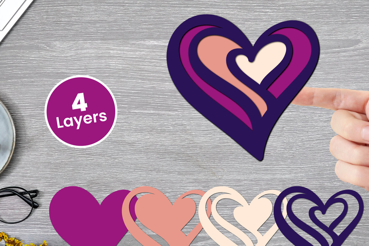 Σετ των 2 Intra απο ξύλο plywood 3mm-4mm πάχος Χαρτί Love Heart με 3D Layered, Δίασταση 12x12 cm INTRAFABR-125002495