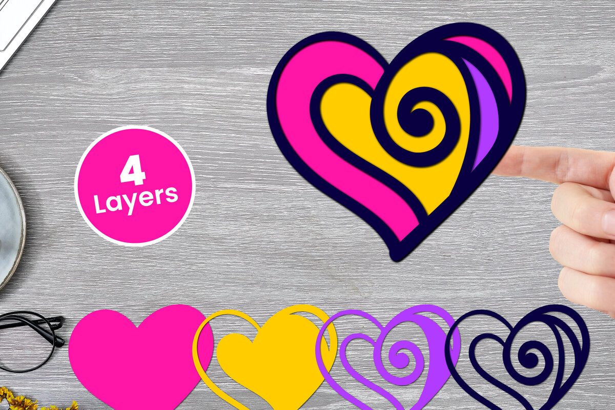 Σετ των 2 Intra απο ξύλο plywood 3mm-4mm πάχος Χαρτί Love Heart με 3D Layered, Δίασταση 12x12 cm INTRAFABR-125002518