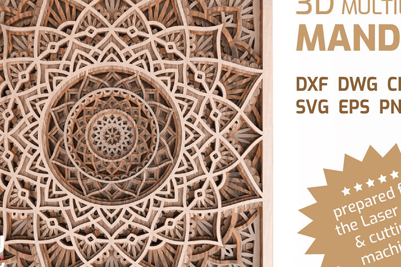 Σετ των 3 Intra απο ξύλο plywood 3mm-4mm πάχος 3D Layered MANDALA File Δίασταση 8x8 cm INTRAFABR-68665350