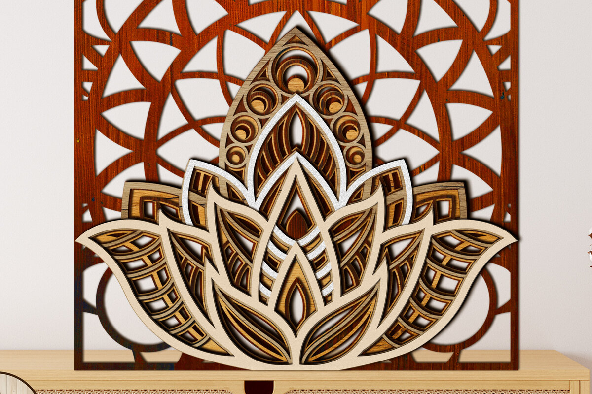 Intra απο ξύλο plywood 3mm-4mm πάχος 3D Layered Mandala Lotus Δίασταση 30x30 cm INTRAFABR-68164158