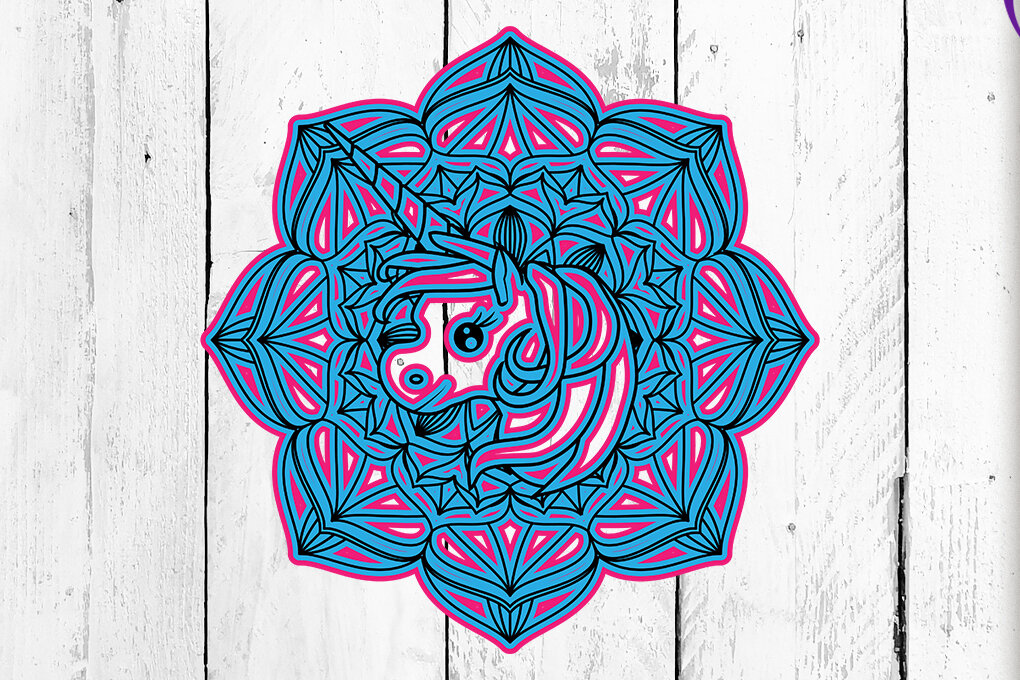 Intra απο ξύλο plywood 3mm-4mm πάχος Τρισδιάστατος μονόκερος Mandala με στρώσεις Δίασταση 30x30 cm INTRAFABR-4933209