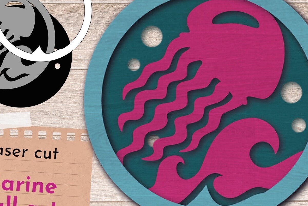 Intra απο ξύλο plywood 3mm-4mm πάχος 3D Layered Marine Wall Art, Jellyfish Δίασταση 40x40 cm INTRAFABR-70307212