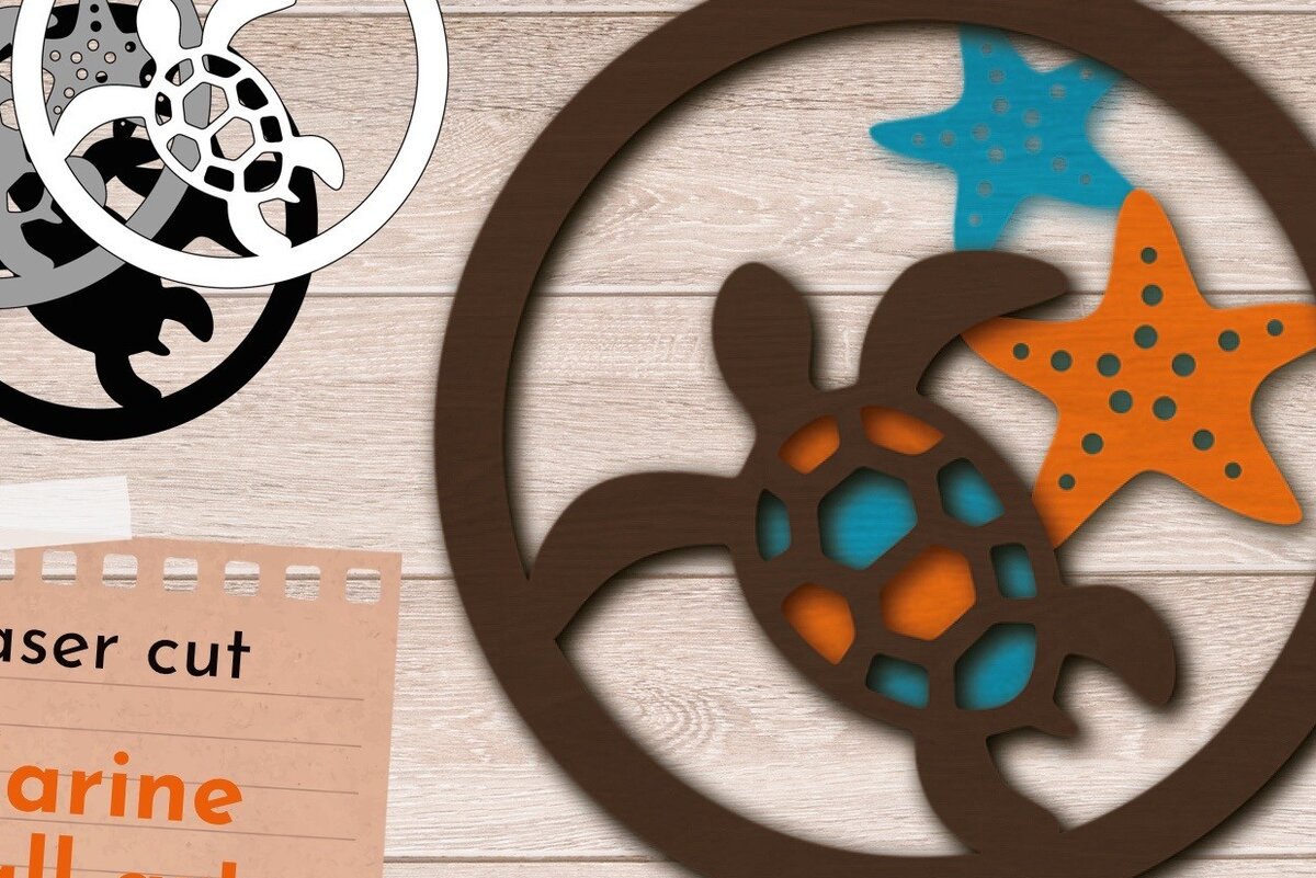 Intra απο ξύλο plywood 3mm-4mm πάχος 3D Layered Marine Wall Art, Sea sign Δίασταση 40x40 cm INTRAFABR-70307088