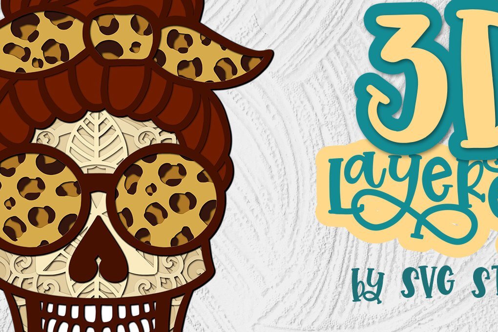 Intra απο ξύλο plywood 3mm-4mm πάχος 3D Layered Messy Bun Skull Mom Leopard Δίασταση 15x15 cm INTRAFABR-35434971