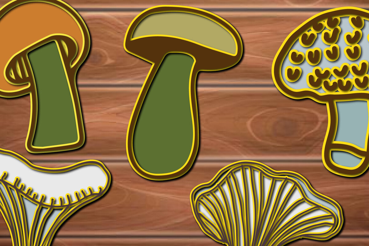 Σετ των 2 Intra απο ξύλο plywood 3mm-4mm πάχος με 3D Layered Mushrooms Paper Cut Δίασταση 15x15 cm INTRAFABR-17027314