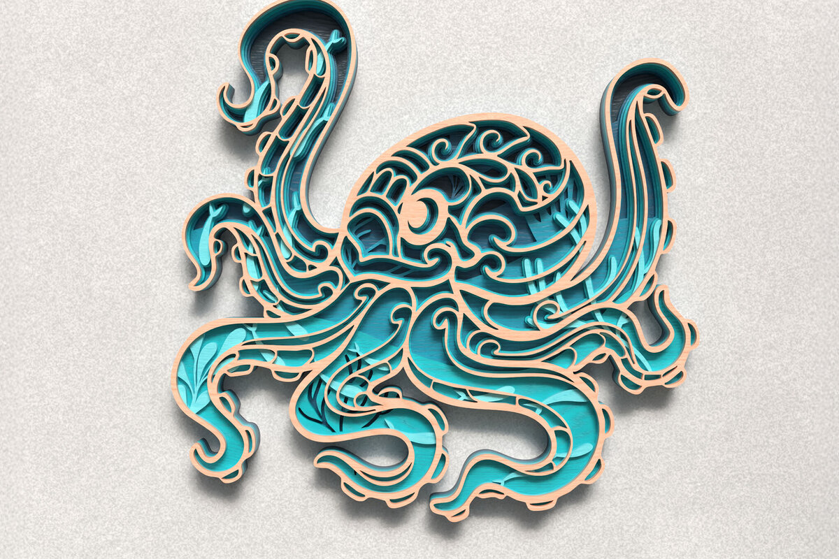 Intra απο ξύλο plywood 3mm-4mm πάχος 3D Layered Octopus Δίασταση 30x30 cm INTRAFABR-119707513