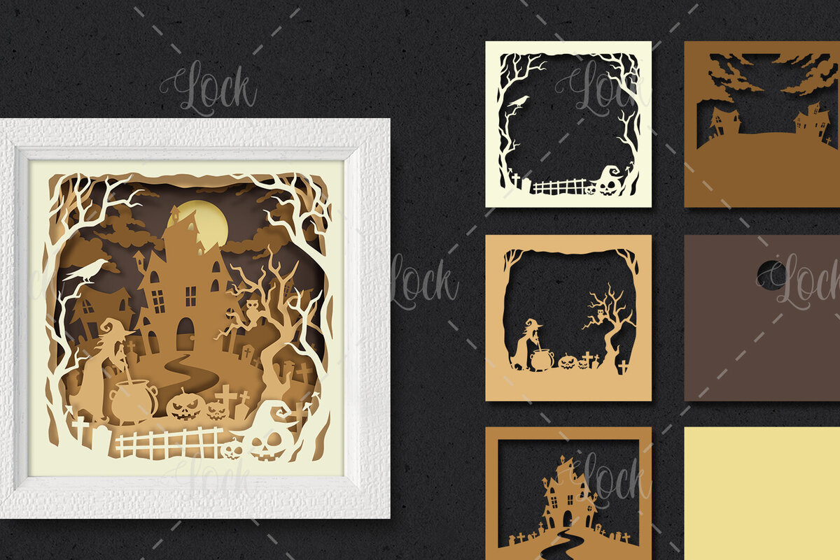 Σετ των 2 Intra απο ξύλο plywood 3mm-4mm πάχος 3d Layered of Halloween Castle Δίασταση 15x15 cm INTRAFABR-104665519