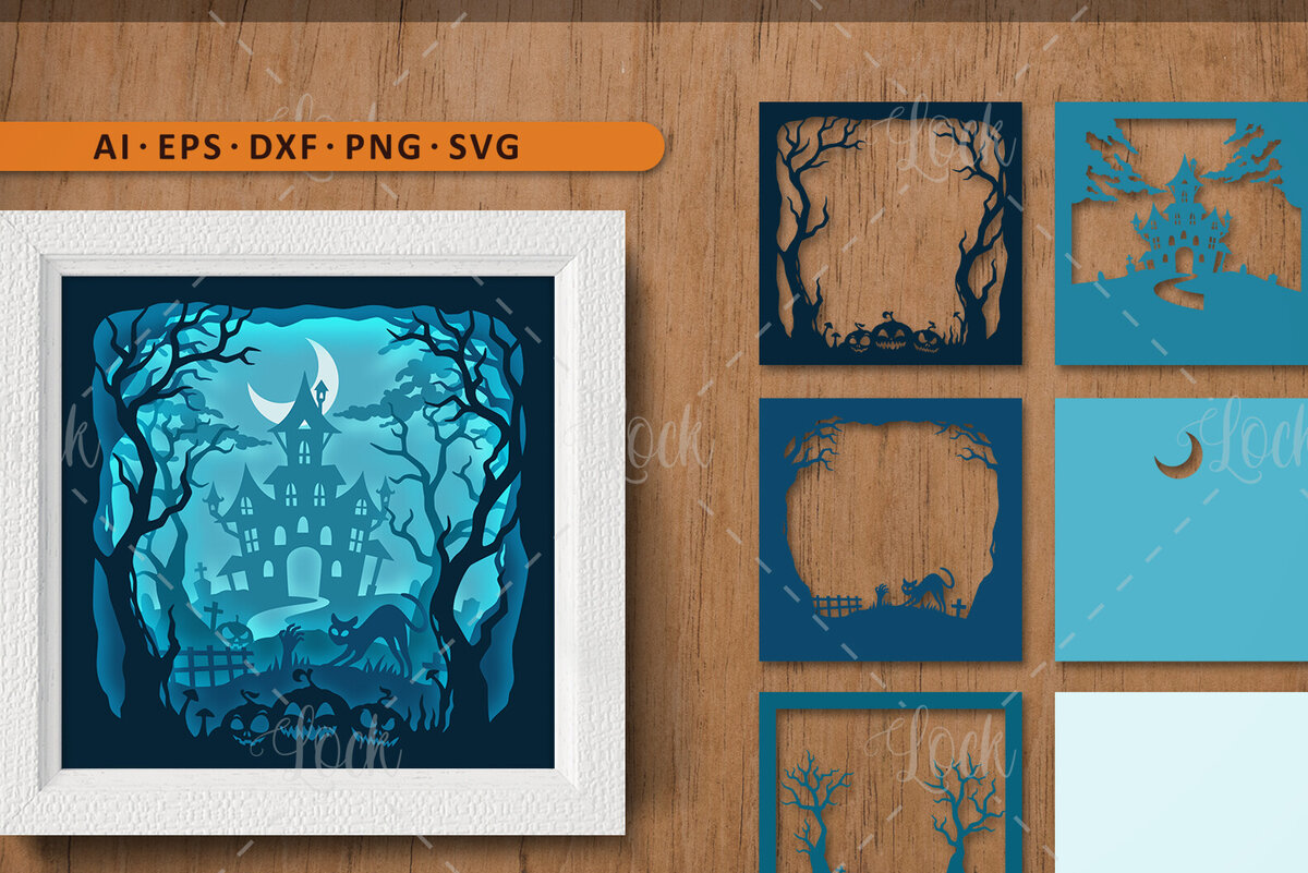 Σετ των 2 Intra απο ξύλο plywood 3mm-4mm πάχος 3d Layered of Halloween Castle Δίασταση 15x15 cm INTRAFABR-104665525